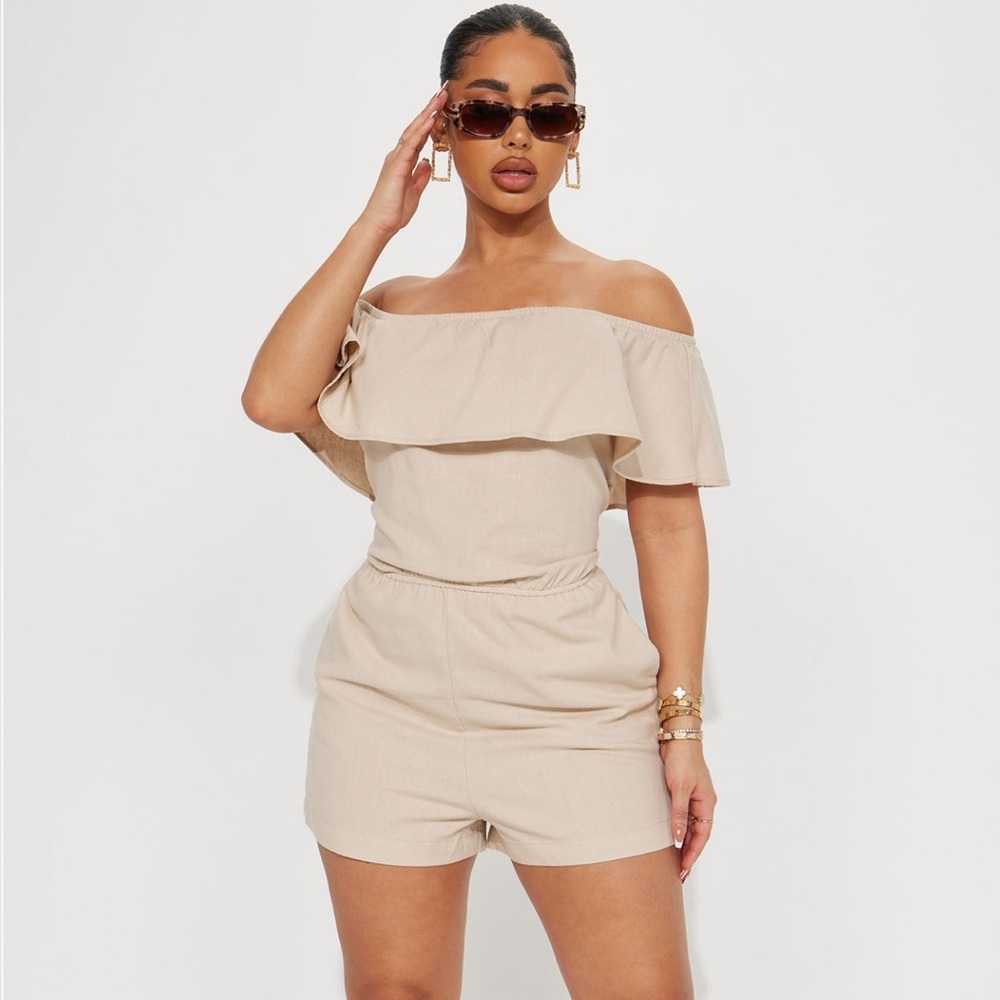Fashion Nova Rachal Linen Romper - Khaki
